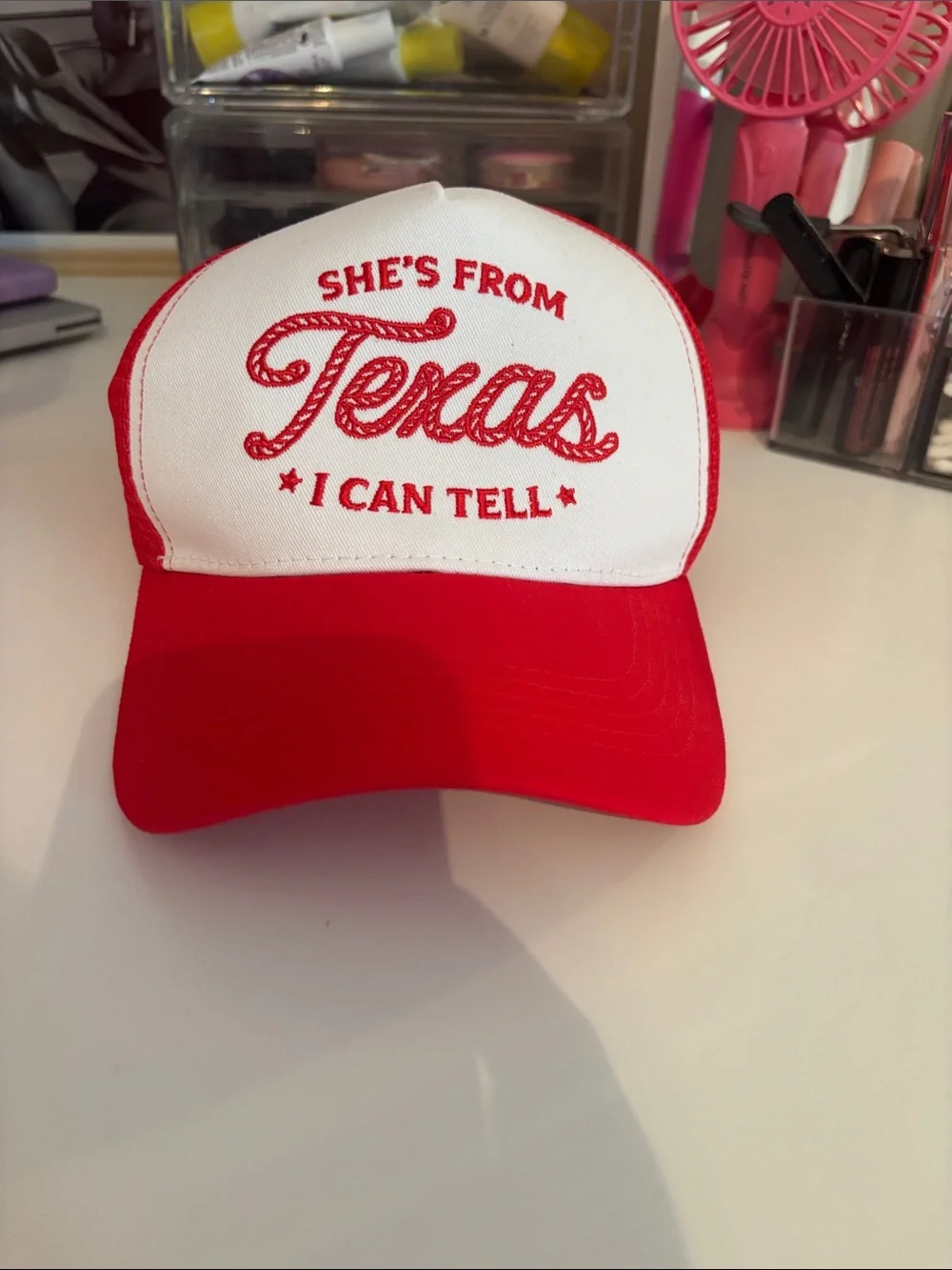 She's From Texas Red & White Trucker Hat